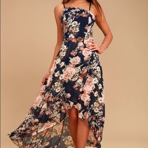 REFLECTION NAVY BLUE FLORAL PRINT HIGH-LOW DRESS